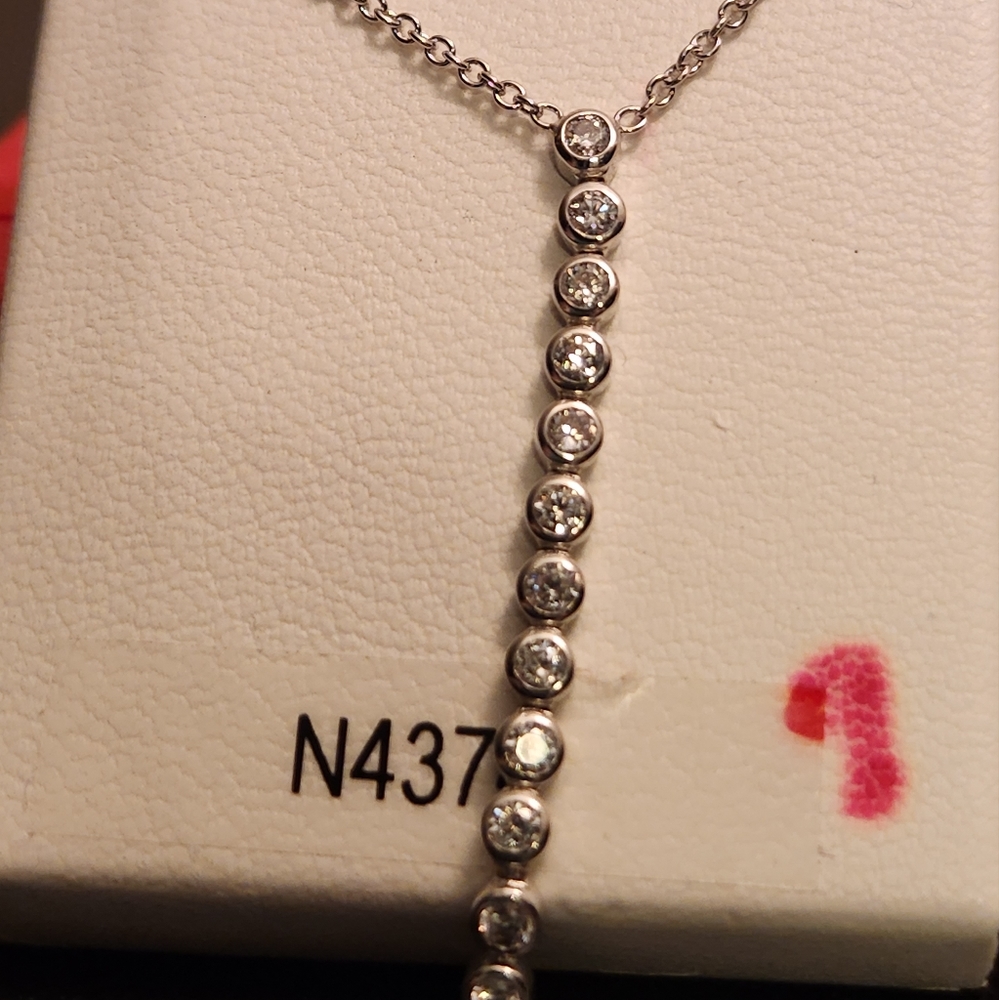 NEW STERLING SILVER 925 "LONG CRYSTAL DANGLING" NECKLACE